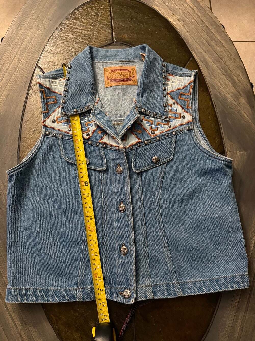 Gordon James Denim Co Embroidered Denim Vest Size XL